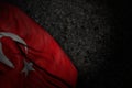 nice labor day flag 3d illustration - dark illustration of Turkey flag with large folds on dark asphalt with empty place for your