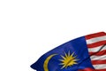 Nice Malaysia flag with big folds lie in bottom right corner isolated on white - any holiday flag 3d illustration