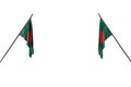 pretty two Bangladesh flags hangs on in corner poles from two sides isolated on white - any holiday flag 3d illustration