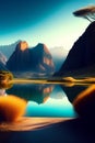 A nice landscape illustration with lake and mountain