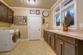 Nice laundry room with tile floor.