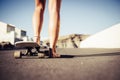 Nice legs and nude feet with skateboard