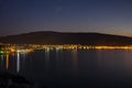 Nice lights on city Baska,with sea and mountains, long exposure, Croatia Royalty Free Stock Photo