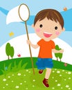 Nice little boy with butterfly net Royalty Free Stock Photo