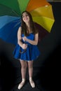 Little Girl With Multicolor Umbrella Royalty Free Stock Photo