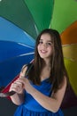 Little Girl With Multicolor Umbrella Royalty Free Stock Photo