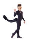 Nice little girl dressed as black cat. on white Royalty Free Stock Photo
