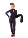 Nice little girl dressed as black cat. on white Royalty Free Stock Photo