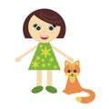 Nice little girl with ginger cat