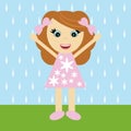 Nice little girl and rain