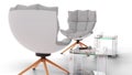 nice looking 3D interview chair setting in front of white backdrop.