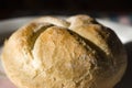 A photo showing a tasty roll on a plate on a sunny day.