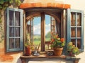 Nice looking window with village look.