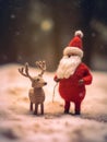 The nice lovely Santa Claus and little deer made of knitting threads. A template for a New Year\'s card.