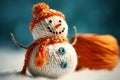 The nice lovely snowman made of knitting threads. A template for a New Year\'s card.