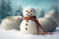 The nice lovely snowman made of knitting threads. A template for a New Year\'s card.