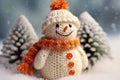 The nice lovely snowman made of knitting threads. A template for a New Year\'s card.