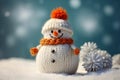 The nice lovely snowman made of knitting threads. A template for a New Year\'s card.
