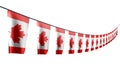 wonderful labor day flag 3d illustration - many Canada flags or banners hangs diagonal with perspective view on rope isolated on