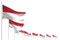 Nice many Indonesia flags placed diagonal isolated on white with place for your text - any occasion flag 3d illustration