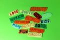 nice messages on written on colorful papers lined up on a green background. positive wallpaper