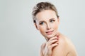 Nice Model Woman with Healthy Skin on Banner Background