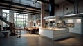 nice modern loft, view of the kitchen generated by AI tool. Royalty Free Stock Photo