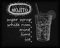 Nice mojito of ice cold glass on a black background. Soda with w