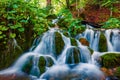 Nice morning view of Plitvice National Park. Colorful spring scene of green forest with pure water waterfall. Beautiful Royalty Free Stock Photo