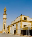 Nice mosque minaret in white and yellow tonalities in Eastern Riyadh