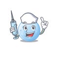 A nice nurse of blue moon mascot design concept with a syringe Royalty Free Stock Photo