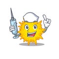 A nice nurse of mycoplasma mascot design concept with a syringe Royalty Free Stock Photo