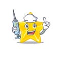 A nice nurse of shiny star mascot design concept with a syringe Royalty Free Stock Photo