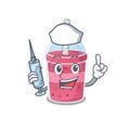 A nice nurse of strawberry bubble tea mascot design concept with a syringe