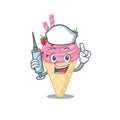 A nice nurse of strawberry ice cream mascot design concept with a syringe