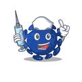 A nice nurse of streptococcus mascot design concept with a syringe