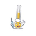A nice nurse of warm thermometer mascot design concept with a syringe Royalty Free Stock Photo