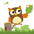 Nice owl and bugs cartoon Royalty Free Stock Photo