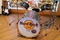 Hard Rock Cafe musical bass drum logo text with sign brand bar coffee in nice France