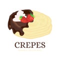 Nice Pancakes or Crepes Logo with Chocolate, Cream and Strawberry Royalty Free Stock Photo