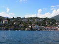 Nice panorama of Lake Maggiore landscape and swiss cityscape of european city of Ascona at alpine riviera, SWITZERLAND Royalty Free Stock Photo