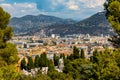 Nice panorama with Riquier, Cimiez and Saint Roch old town districts with Alpes mountains at French Riviera in France Royalty Free Stock Photo