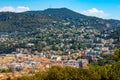 Nice panorama with Riquier, Cimiez and Saint Roch historic old town districts with Alpes mountains in France Royalty Free Stock Photo