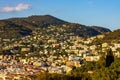Nice panorama with Riquier, Cimiez and Saint Roch historic old town with Alpes mountains at French Riviera in France Royalty Free Stock Photo