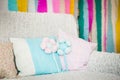 Nice pastel pillows and textile flowers