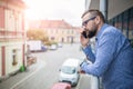 Nice phone call at balcony Royalty Free Stock Photo
