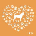 Nice picture of chihuahua silhouette on a background of dog track in the form of heart.