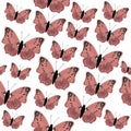 Nice pink or color or dusty rose color butterflies seamless pattern.