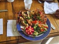 Nice plate of grilled gambas with vegetable. Home made, great taste