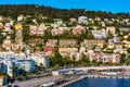 Nice Port and yacht marina district sunset panorama with Mont Boron hill at French Riviera of Mediterranean Sea Harbor in France Royalty Free Stock Photo